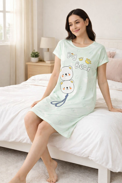 Women's short Nighty, Nightgown, Printed Pattern, Short Sleeve Sleep Dress