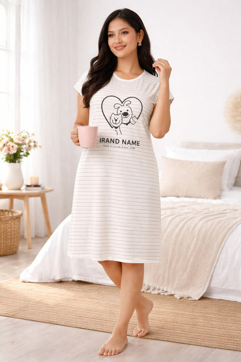 Women's short Nighty, Nightgown, Printed Pattern, Short Sleeve Sleep Dress