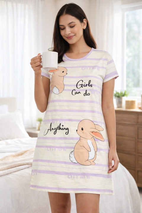 Women's short Nighty, Nightgown, Printed Pattern, Short Sleeve Sleep Dress