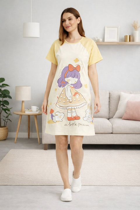 Women's short Nighty, Nightgown, Printed Pattern, Short Sleeve Sleep Dress