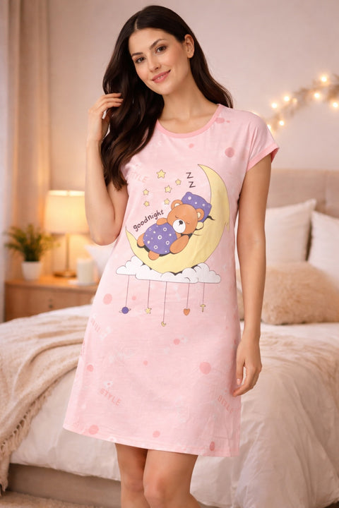 Women's short Nighty, Nightgown, Printed Pattern, Short Sleeve Sleep Dress
