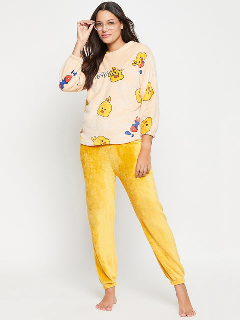 Women Printed Winter 3/4 Sleeve Top and Pajama Pants