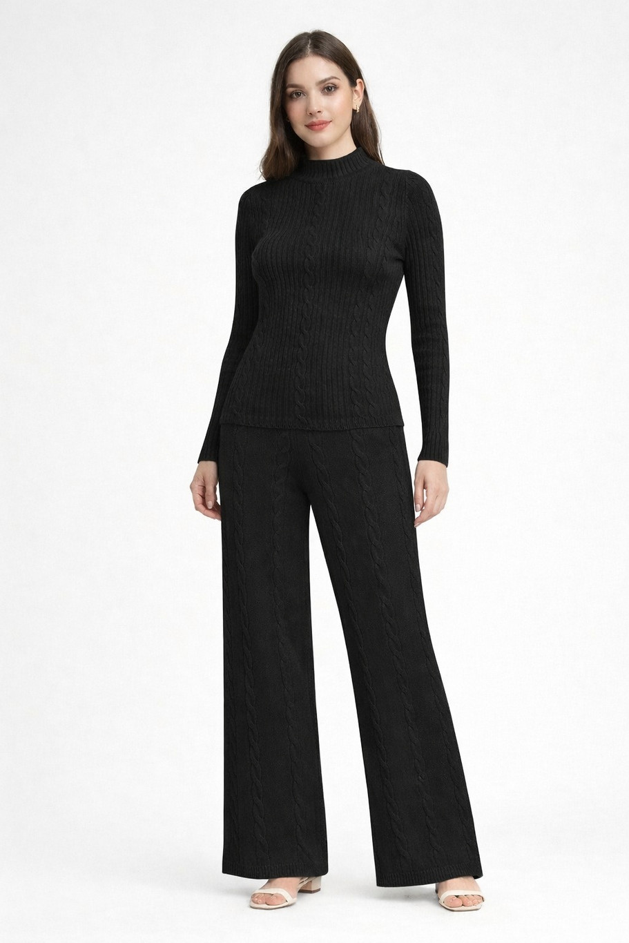 Camey Women Woolen Lounge Wear Set | Full Sleeve with Wide Leg Pants | Soft Warm Winter Co-Ord Set