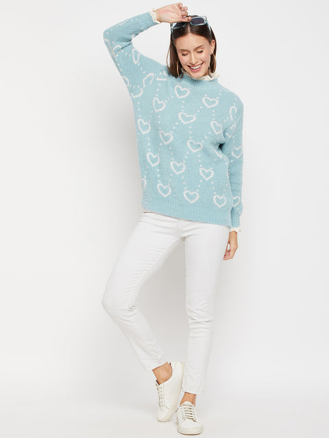 Women Woolen winter full sleeve high Neck heart print top|Sweater