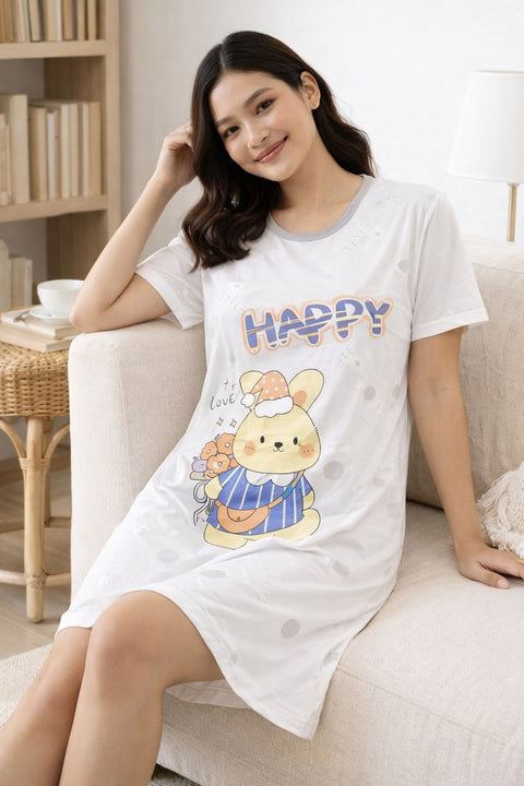 Women's short Nighty, Nightgown, Printed Pattern, Short Sleeve Sleep Dress