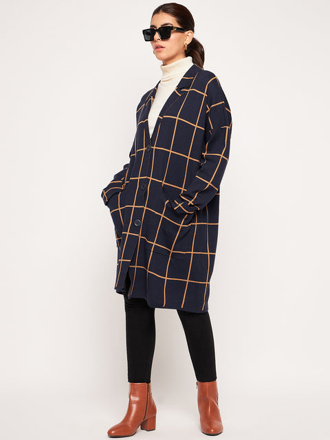 Womens Woollen Collared Coat Cardigan with 2 front pockets
