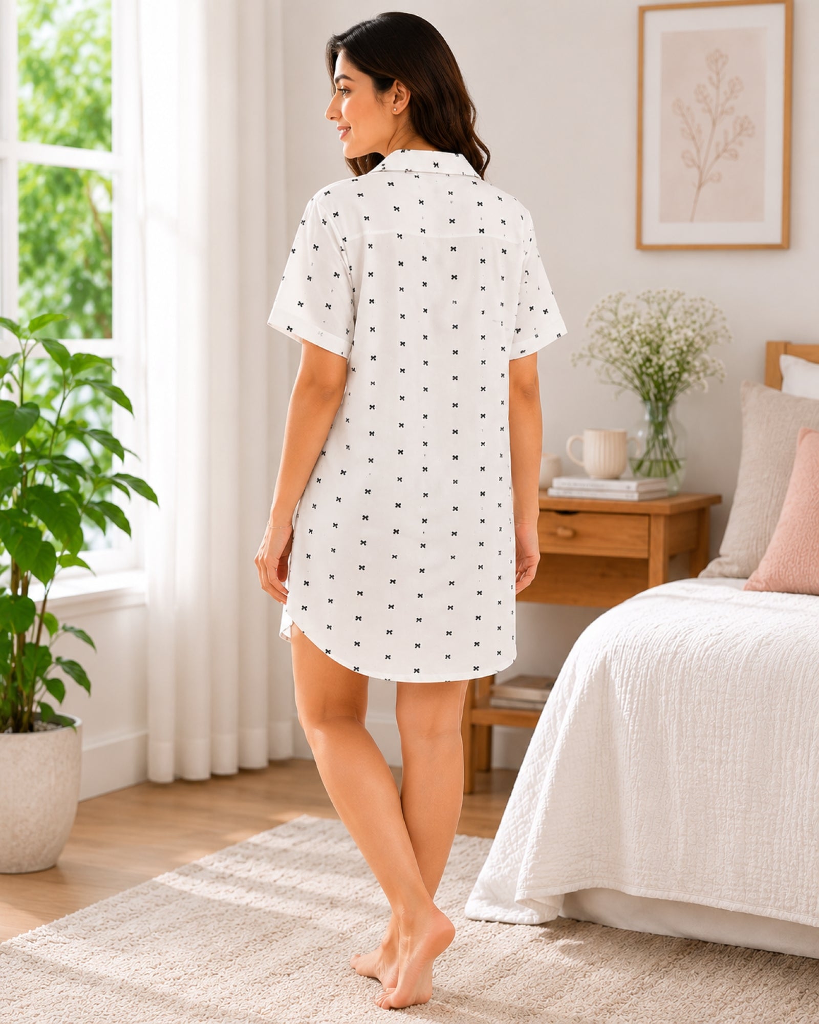 Women Front Open Short Nighty | Button Down Night Dress for Women | Comfortable Sleepwear | Loose Fit Short Nightwear | Soft Lounge Wear for Women | Everyday Night Dress
