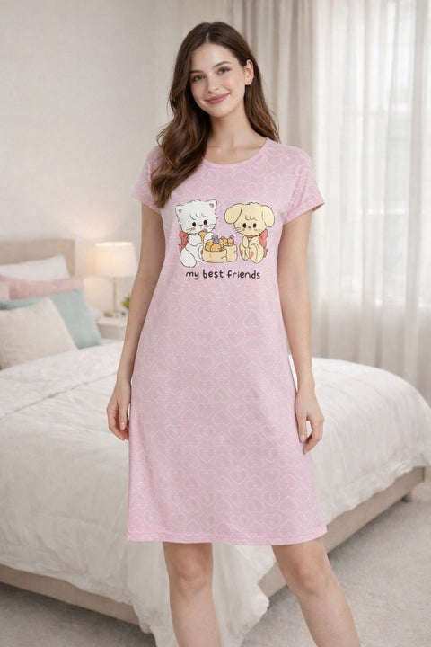 Women's short Nighty, Nightgown, Printed Pattern, Short Sleeve Sleep Dress