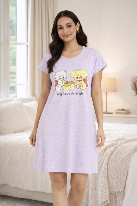 Women's short Nighty, Nightgown, Printed Pattern, Short Sleeve Sleep Dress