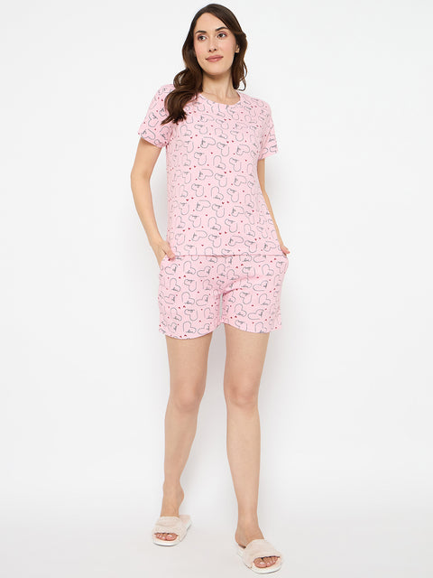 Women's Floral Print Loungewear Set, Dark Pink