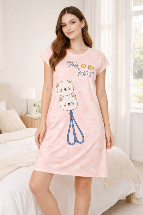 Women's short Nighty, Nightgown, Printed Pattern, Short Sleeve Sleep Dress
