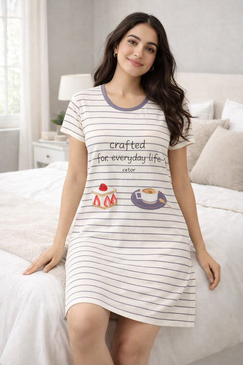 Women's short Nighty, Nightgown, Printed Pattern, Short Sleeve Sleep Dress