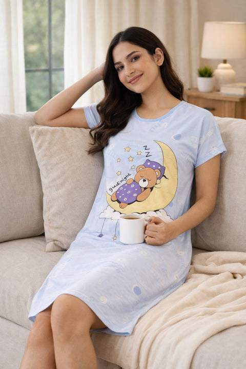 Women's short Nighty, Nightgown, Printed Pattern, Short Sleeve Sleep Dress