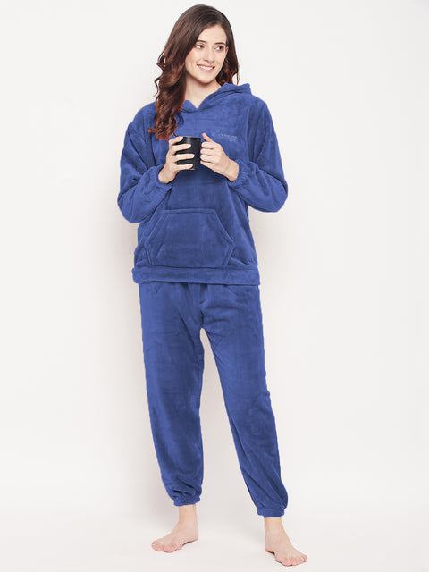 Women's Winter Full Sleeve Top and Pajama Pants Regular Fit Night Suit Hooded Top and Pyjama Set Ladies Night Dress