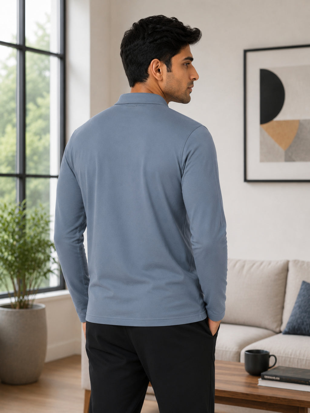 Camey Men's Plain Solid Full Sleeve Polo T-Shirt | Collared Casual Cotton Blend Tee with Chest Pocket