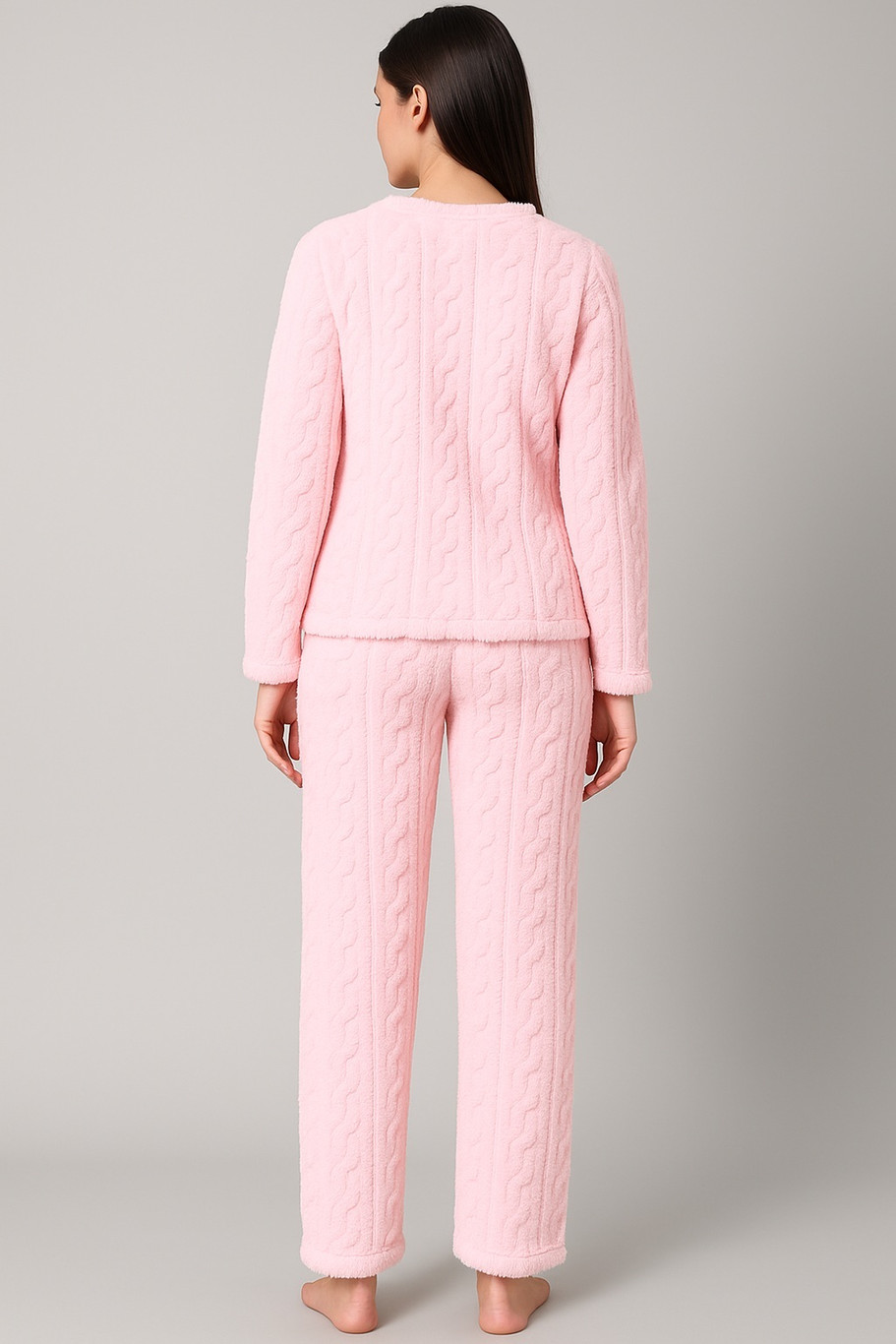 Camey Women Fleece Winter Night Suit Set | Cable Knit Textured Night Suit