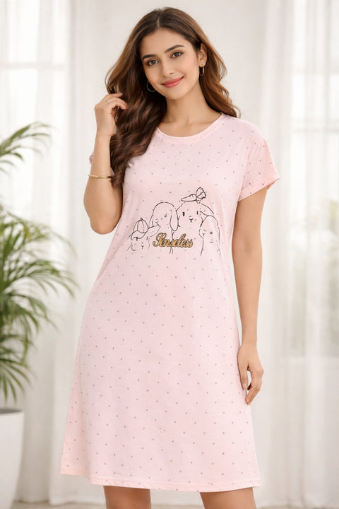 Women's short Nighty, Nightgown, Printed Pattern, Short Sleeve Sleep Dress