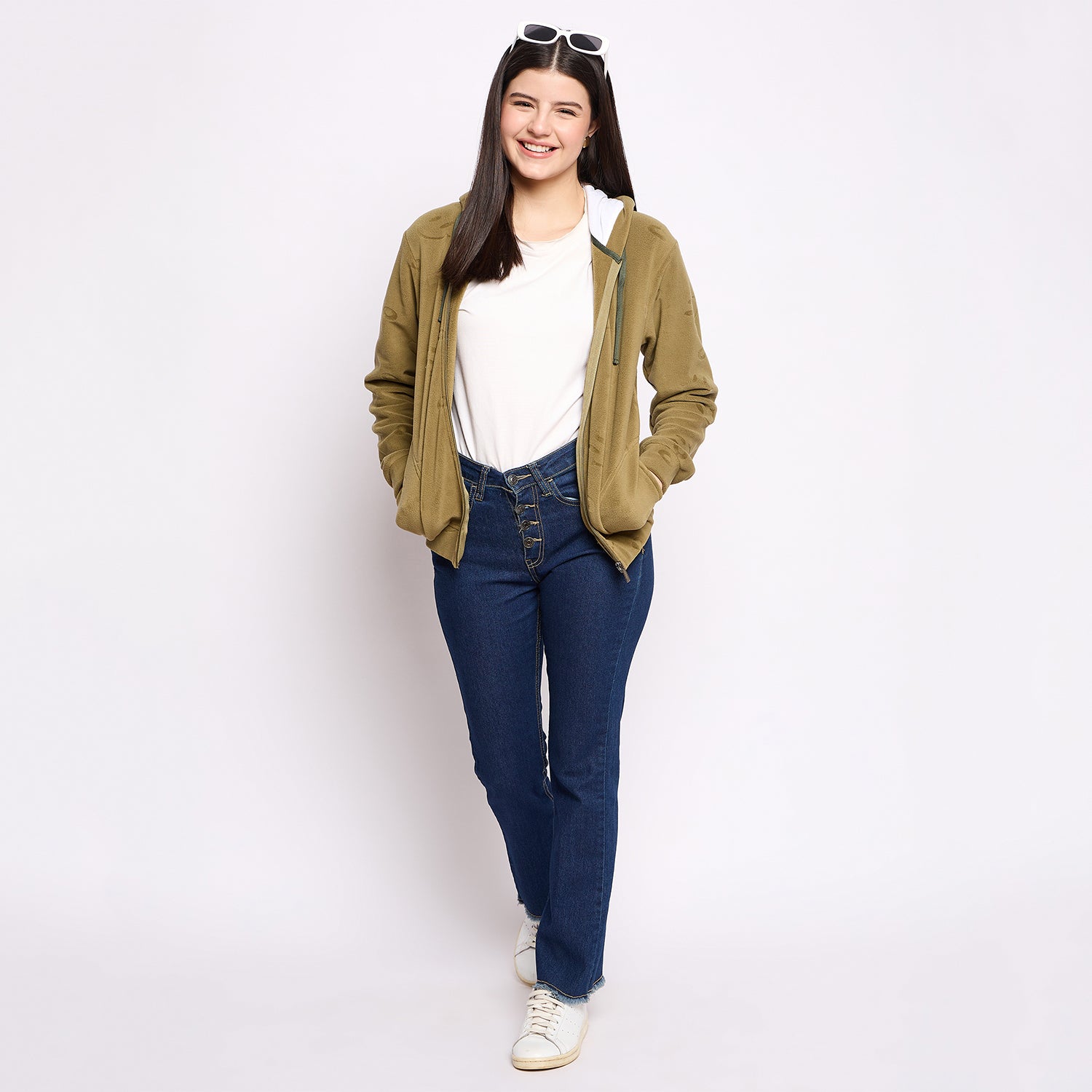 Women’s Embossed Fabric Auli Laser Cut Pattern Hoodie Sweatshirt – Full Sleeve, Zipper Front