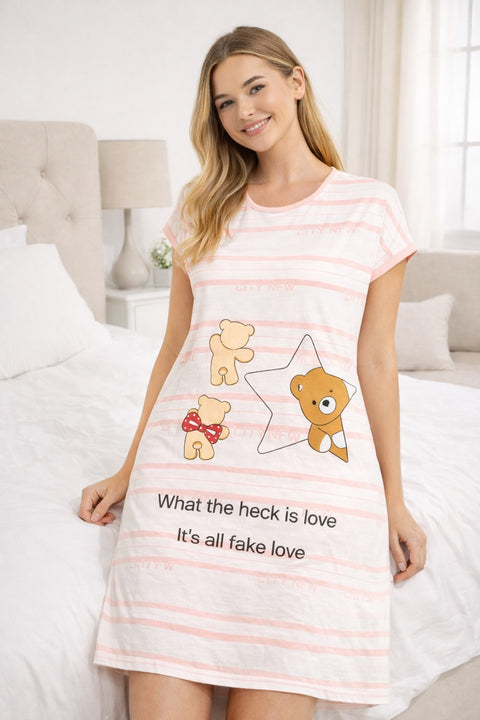 Women's short Nighty, Nightgown, Printed Pattern, Short Sleeve Sleep Dress