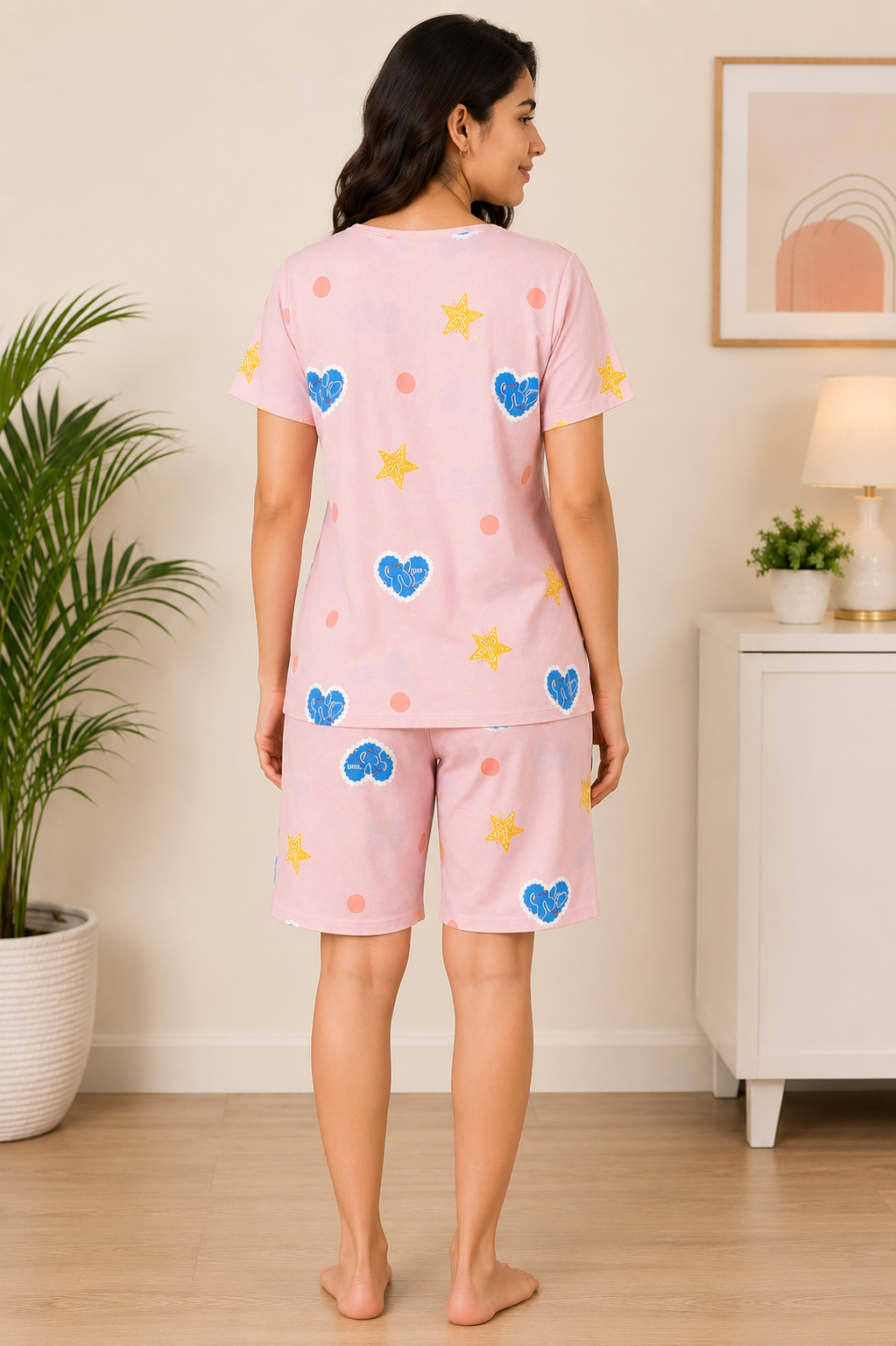 Camey Women’s Short Nightwear Set | Soft Printed Top & Knee-Length Shorts | Breathable Summer Sleepwear for Ladies