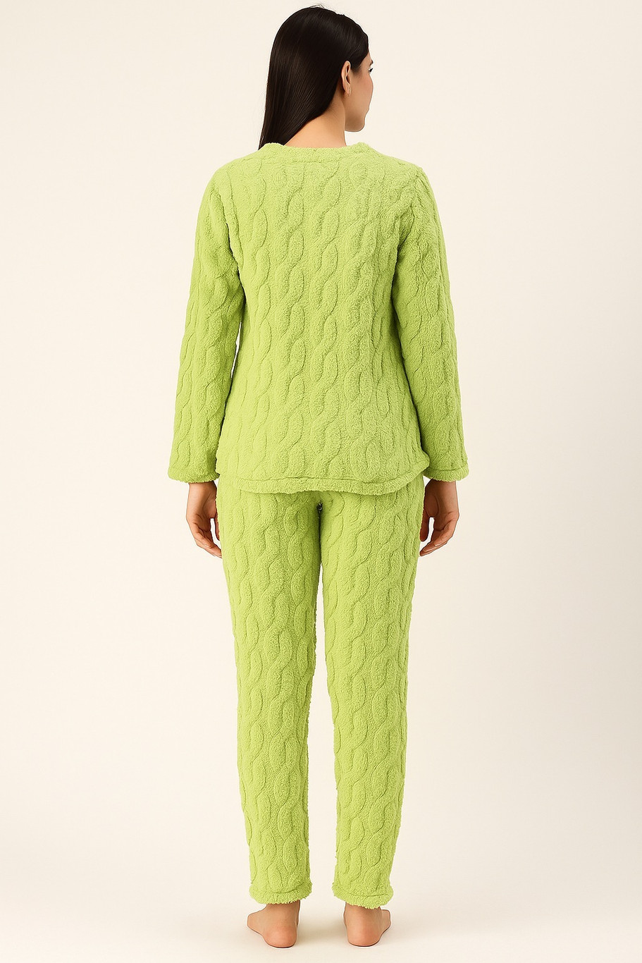 Camey Women Fleece Winter Night Suit Set | Cable Knit Textured Night Suit