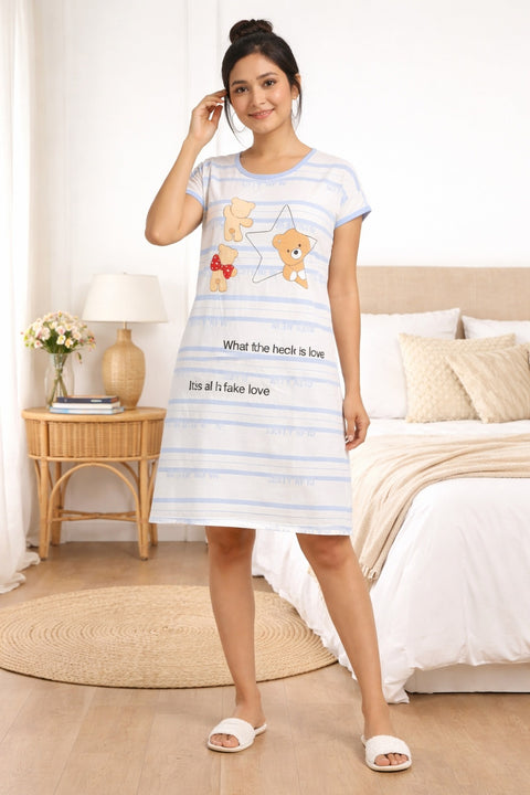 Women's short Nighty, Nightgown, Printed Pattern, Short Sleeve Sleep Dress