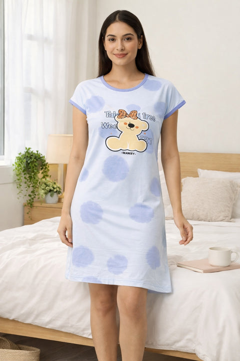 Women's short Nighty, Nightgown, Printed Pattern, Short Sleeve Sleep Dress
