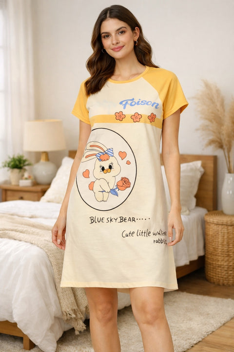 Women's short Nighty, Nightgown, Printed Pattern, Short Sleeve Sleep Dress