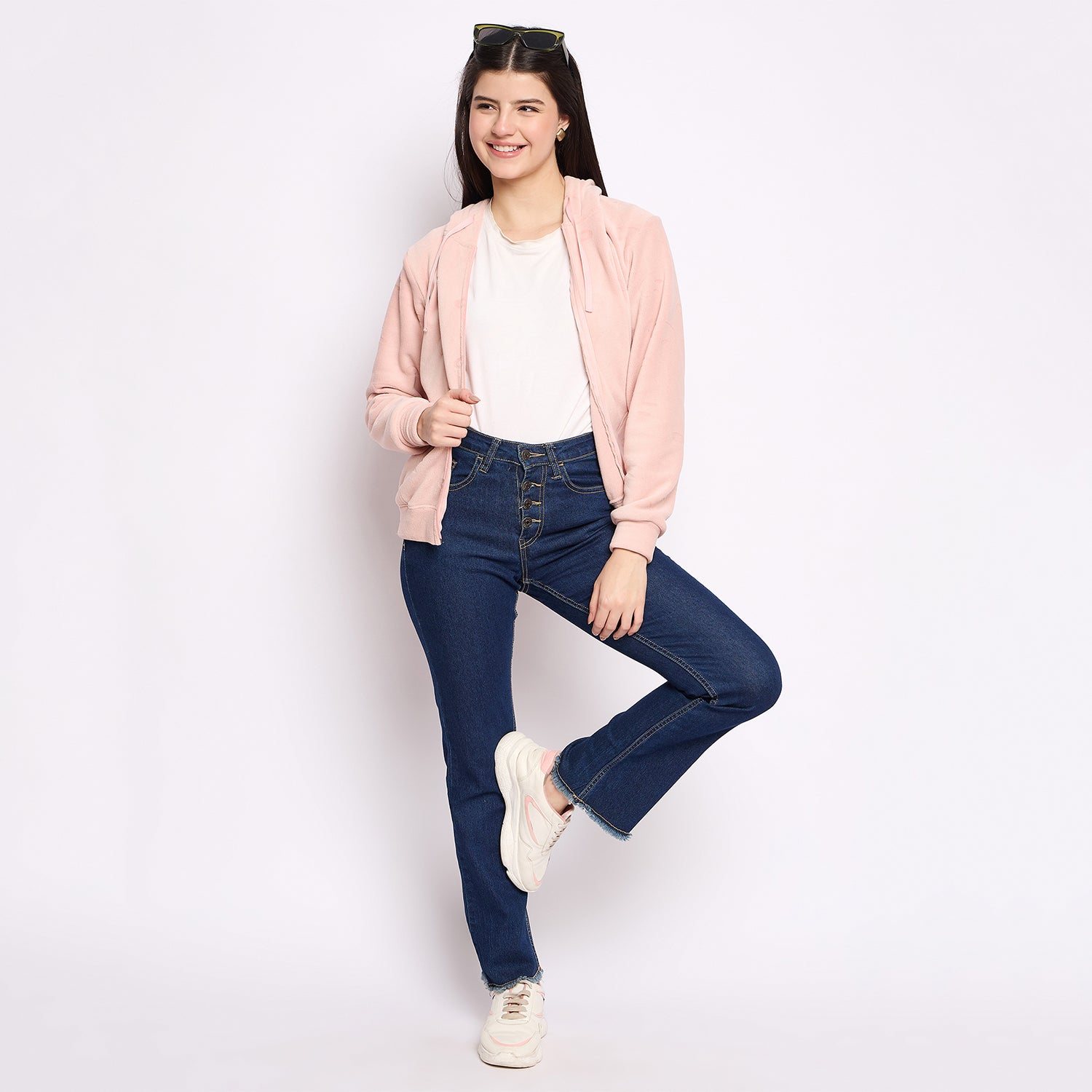 Women’s Embossed Fabric Auli Laser Cut Pattern Hoodie Sweatshirt – Full Sleeve, Zipper Front