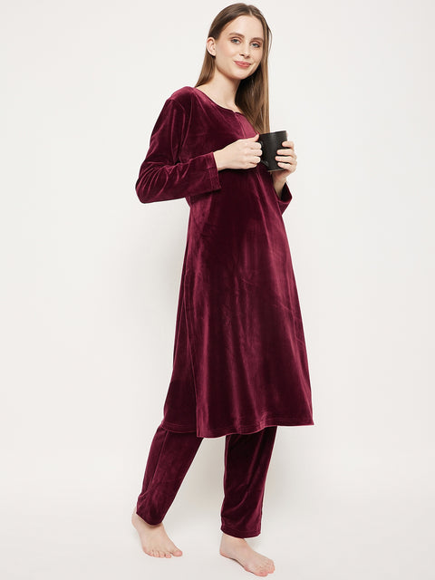 Women Woolen|Winter Corduroy Kurti & Pajama Set