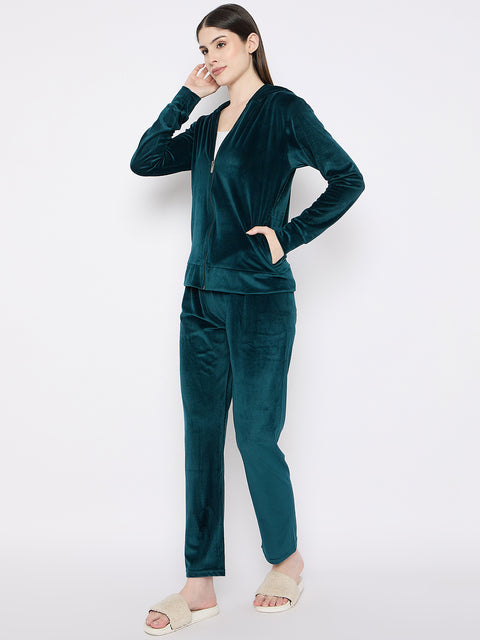 Women's Winter Full Sleeve Top and Pajama Pants Regular Fit Night Suit Hooded Top and Pyjama Set Ladies Night Dress