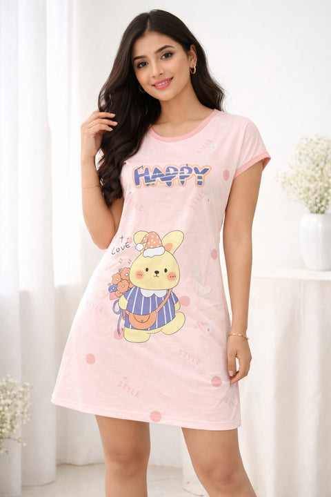 Women's short Nighty, Nightgown, Printed Pattern, Short Sleeve Sleep Dress