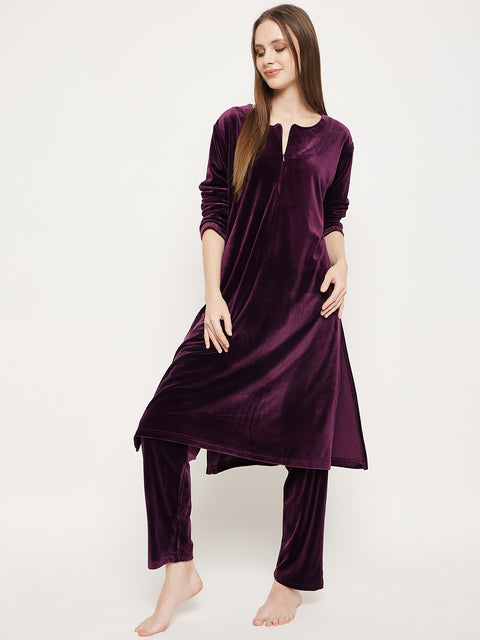 Women Woolen|Winter Corduroy Kurti & Pajama Set