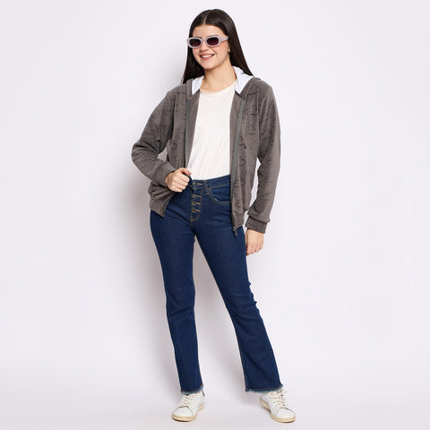Women’s Embossed Fabric Auli Laser Cut Pattern Hoodie Sweatshirt – Full Sleeve, Zipper Front