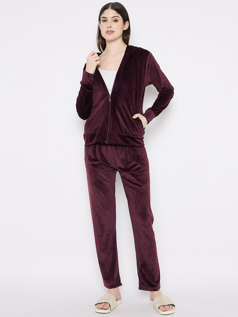 Women's Winter Full Sleeve Top and Pajama Pants Regular Fit Night Suit Hooded Top and Pyjama Set Ladies Night Dress