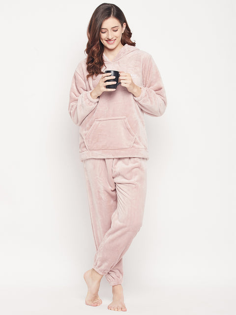 Women's Winter Full Sleeve Top and Pajama Pants Regular Fit Night Suit Hooded Top and Pyjama Set Ladies Night Dress