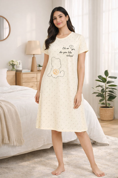 Women's short Nighty, Nightgown, Printed Pattern, Short Sleeve Sleep Dress