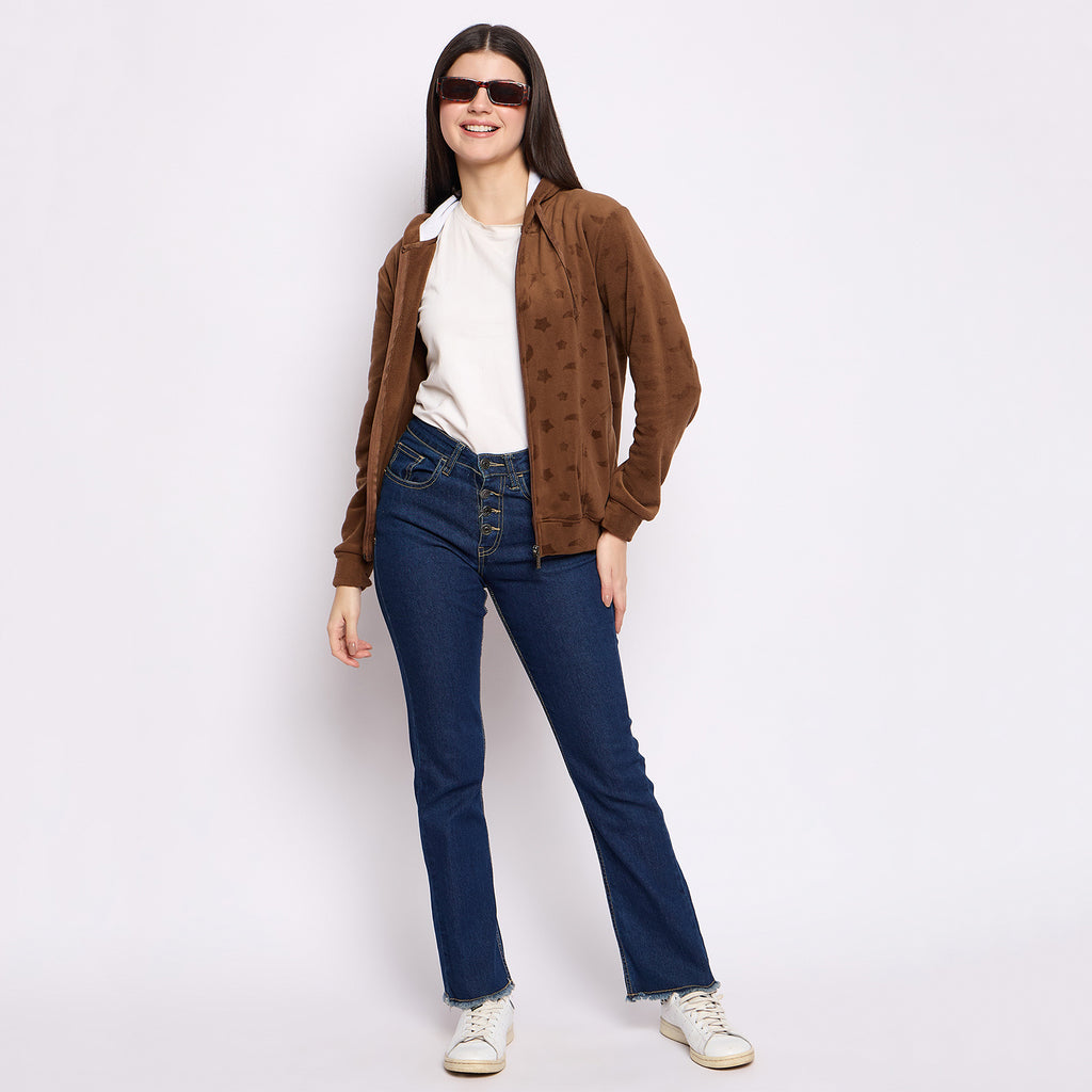Women’s Embossed Fabric Auli Laser Cut Pattern Hoodie Sweatshirt – Full Sleeve, Zipper Front
