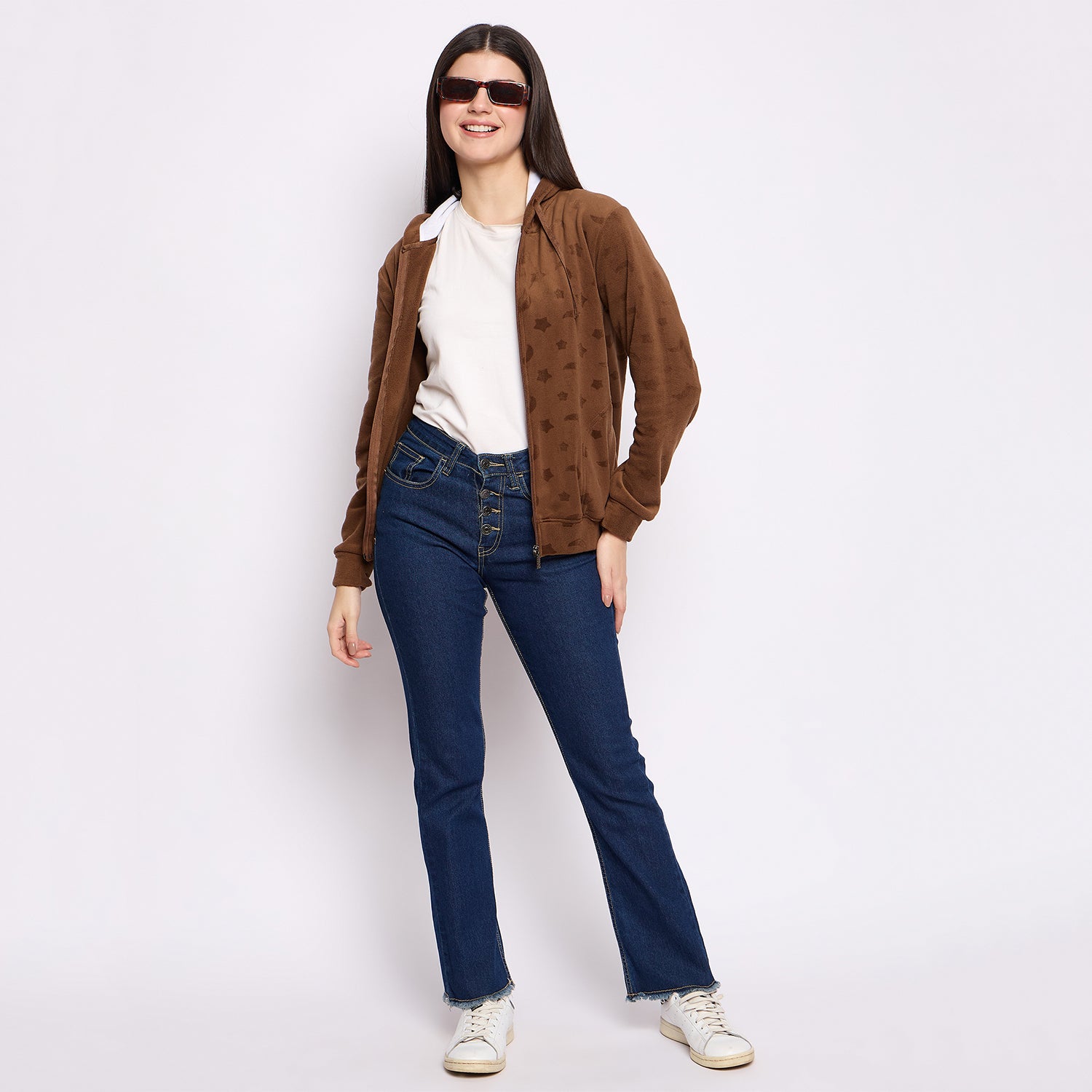 Women’s Embossed Fabric Auli Laser Cut Pattern Hoodie Sweatshirt – Full Sleeve, Zipper Front