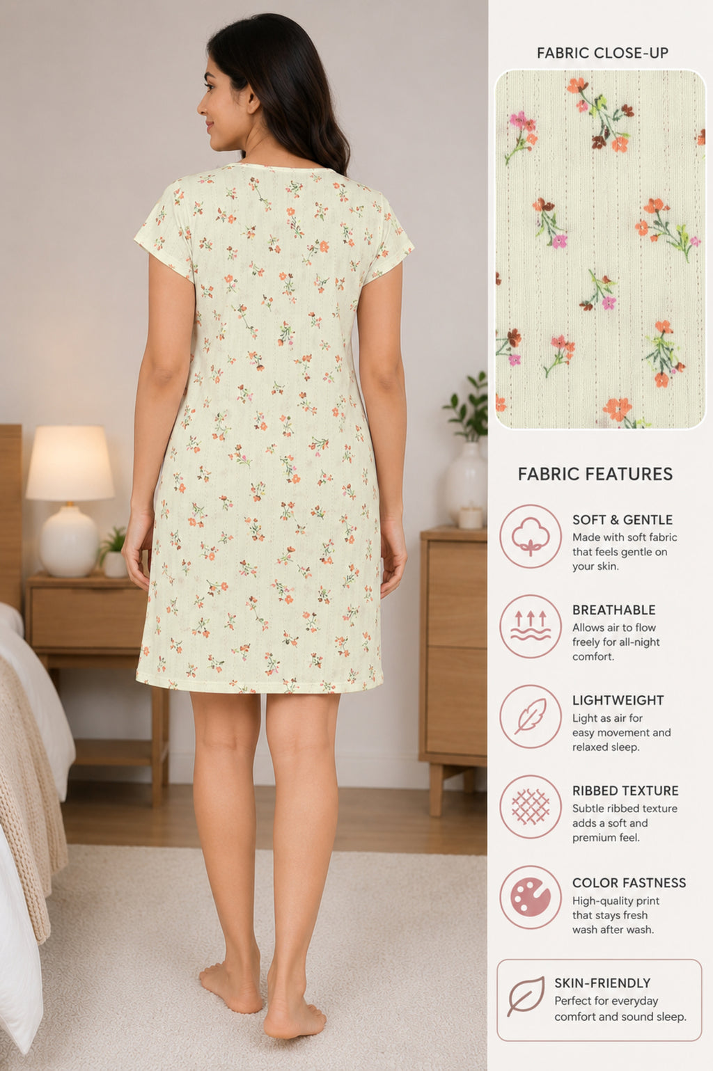 Women’s Knee Length Nighty | Soft Comfortable Sleepwear | Cap Sleeve Short Night Dress