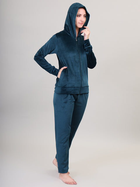 Women's Winter Full Sleeve Top and Pajama Pants Regular Fit Night Suit Hooded Top and Pyjama Set Ladies Night Dress