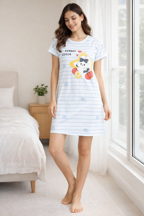 Women's short Nighty, Nightgown, Printed Pattern, Short Sleeve Sleep Dress