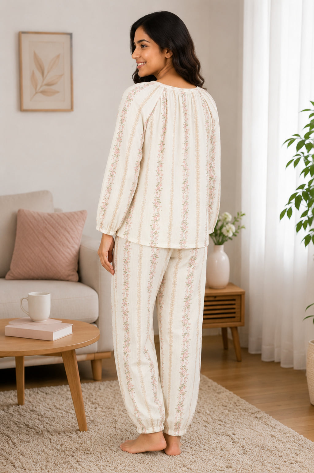 Women Night Suit Cotton Muslin Pyjama Set | Soft Printed Full Sleeve Sleepwear