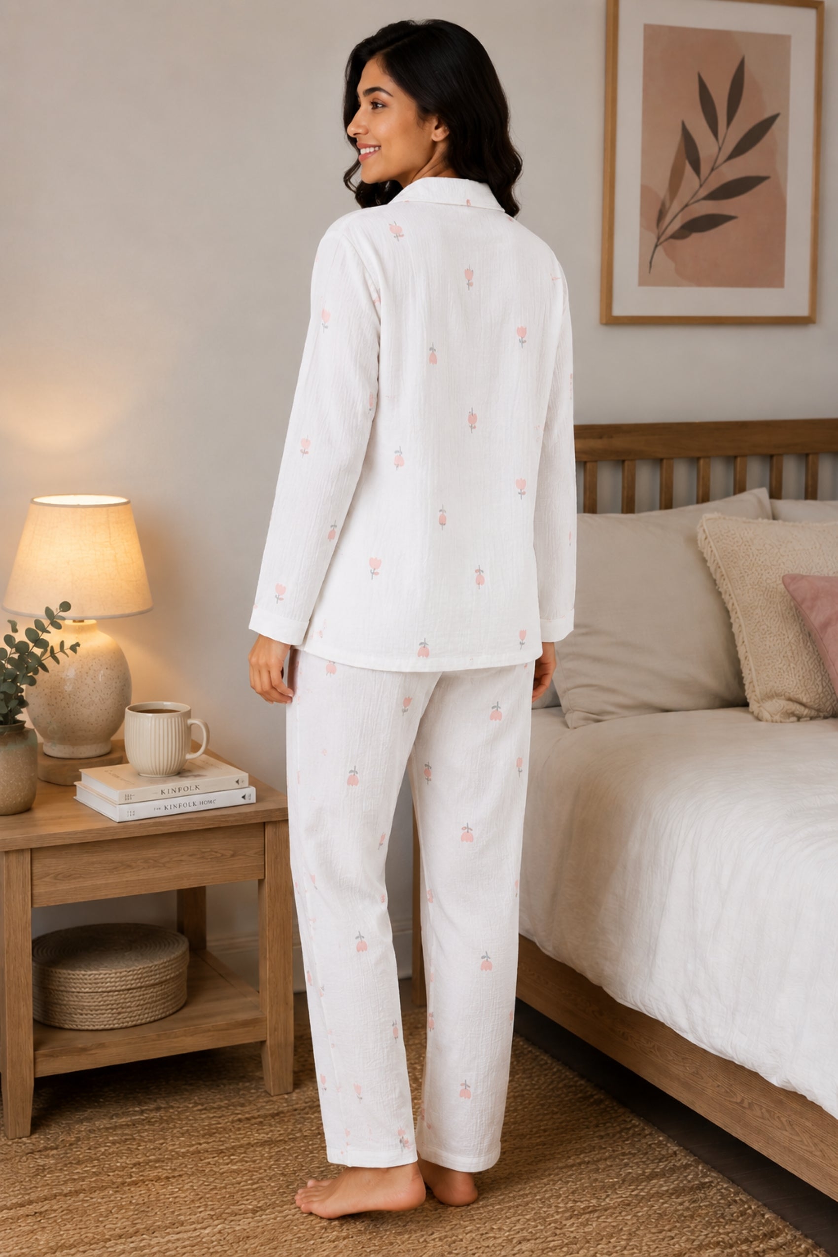 Women Night Suit Cotton Muslin Pyjama Set | Soft Printed Full Sleeve Sleepwear