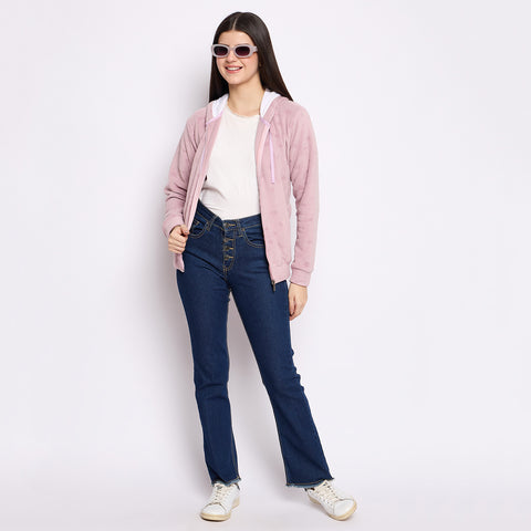 Women’s Embossed Fabric Auli Laser Cut Pattern Hoodie Sweatshirt – Full Sleeve, Zipper Front