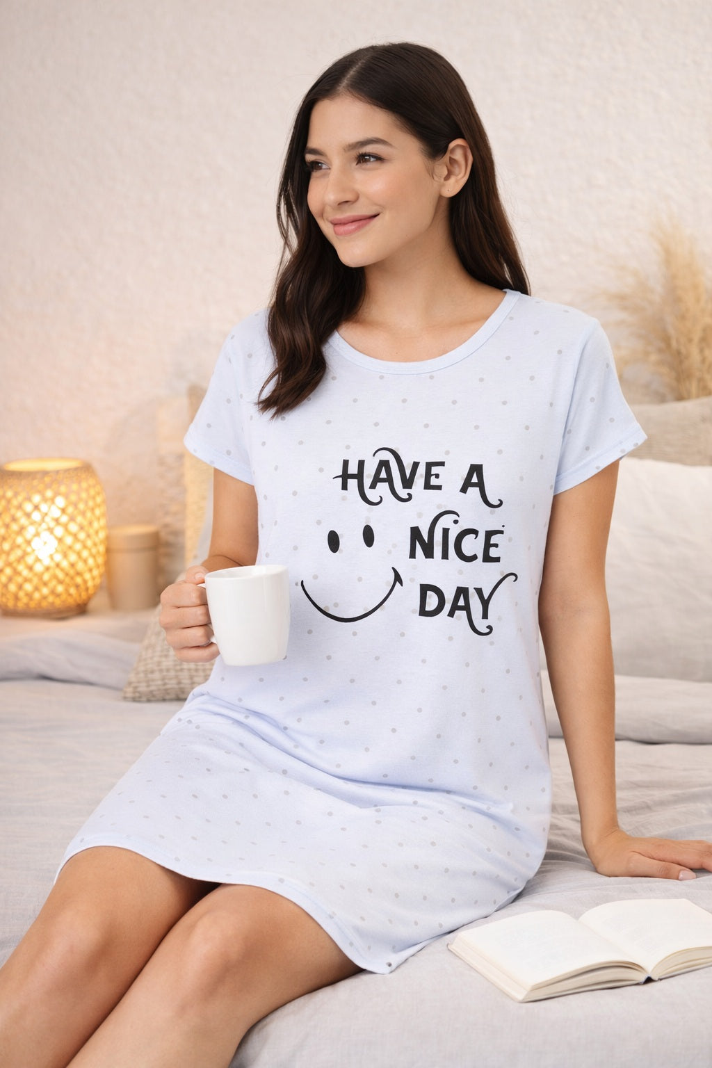 Women's short Nighty, Nightgown, Printed Pattern, Short Sleeve Sleep Dress