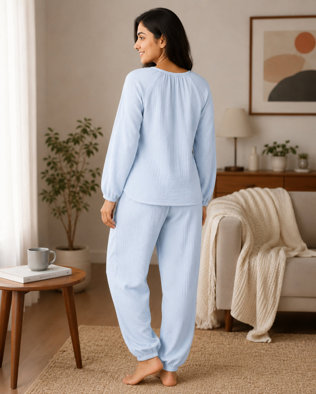 Women Night Suit Cotton Muslin Pyjama Set | Soft Printed Full Sleeve Sleepwear