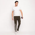 Men Striped Running Track Pants with Zipper Pocket
