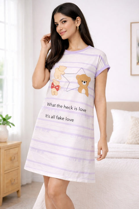 Women's short Nighty, Nightgown, Printed Pattern, Short Sleeve Sleep Dress