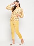 Women Printed Winter Full Sleeve Front open Top and Pajama Pants